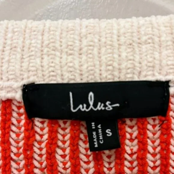 Lulus Attractively Cozy Red And White Striped V-neck Pullover Sweater - Size S - Picture 4 of 7
